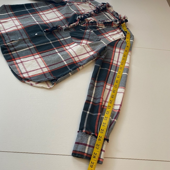 We The Free Always Forever Plaid Fringe Collar Button Up Top Size Small - Picture 14 of 15